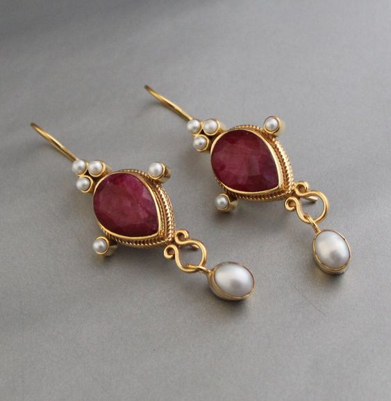 Vintage Ruby Gyöngy Fülbevalók