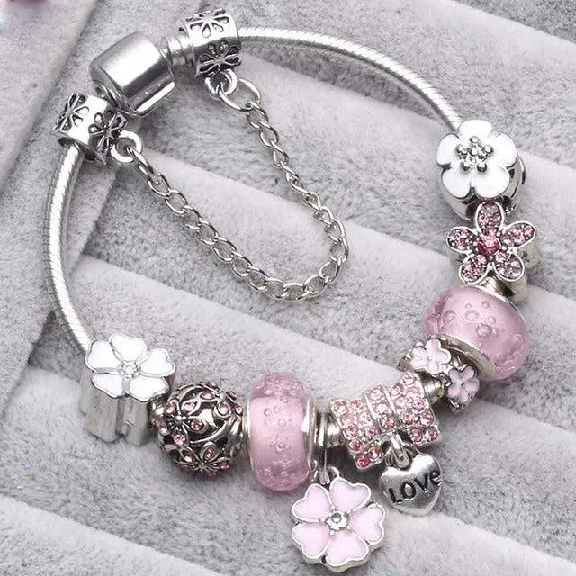 Vintage Ezüst Rózsaszín Karkötők