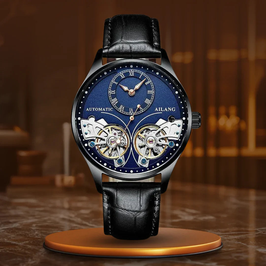 Világító dupla Tourbillon mechanikus óra