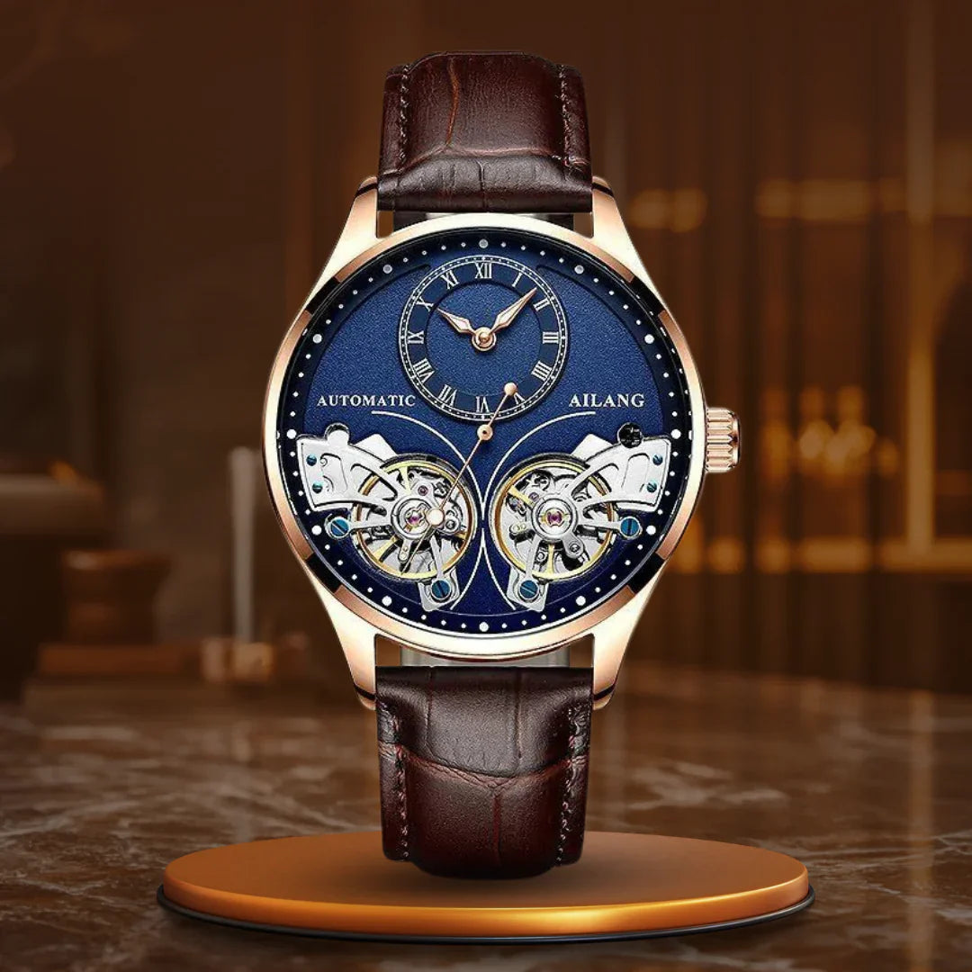 Világító dupla Tourbillon mechanikus óra
