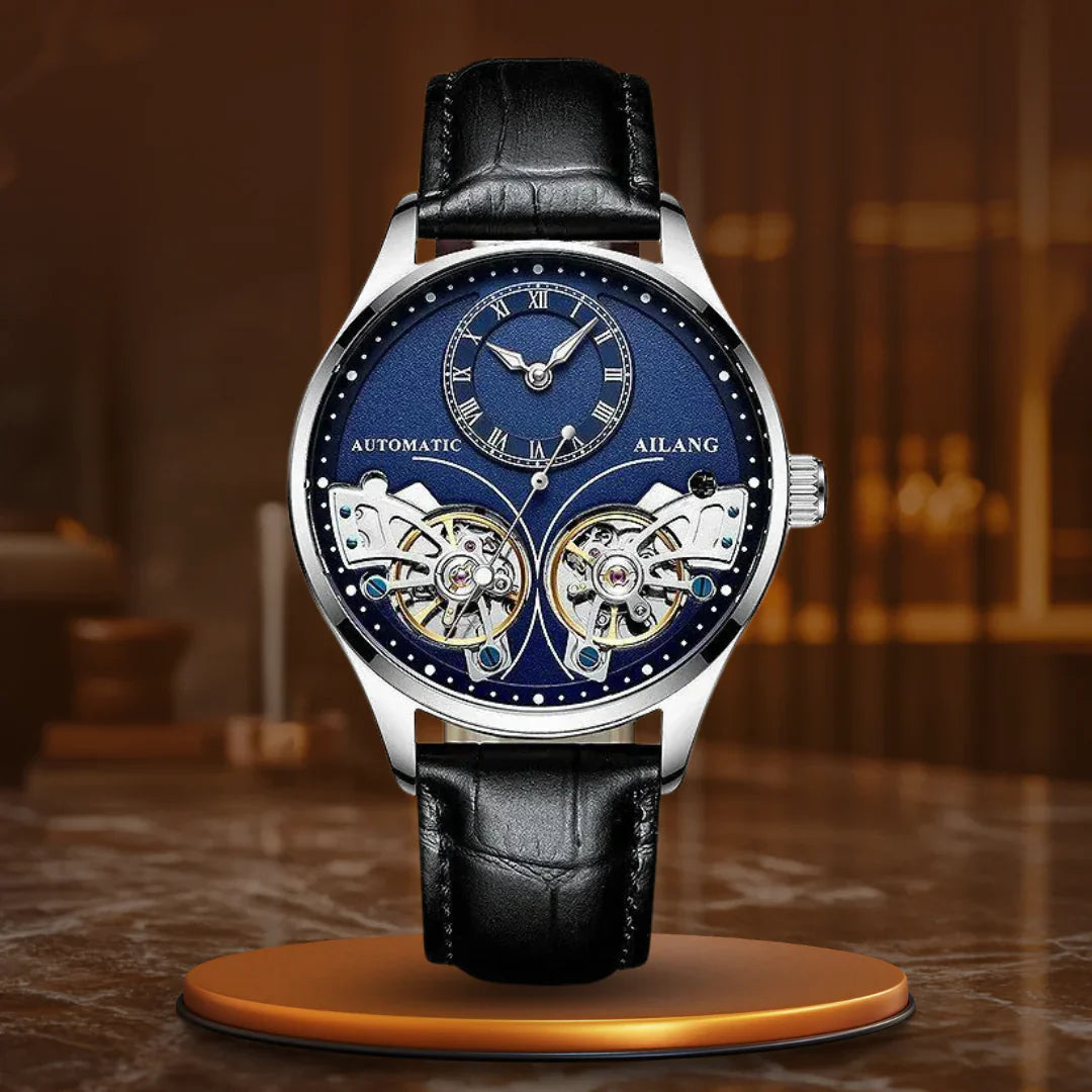 Világító dupla Tourbillon mechanikus óra
