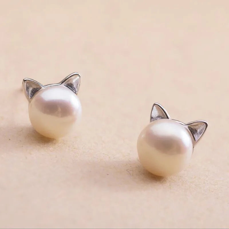 Ezüst Fülbevalók Macska Formájú Gyöngyökkel