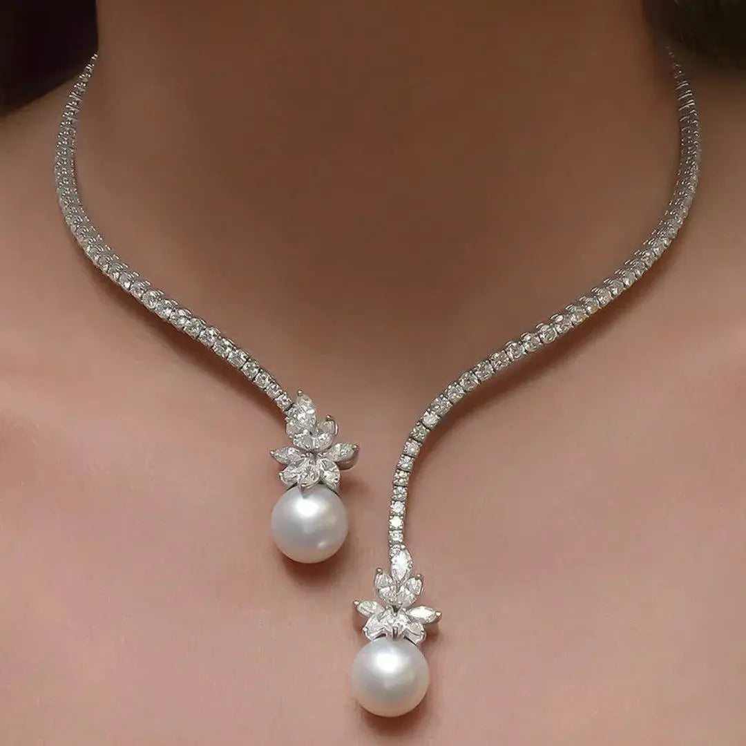 Elegáns és Fénylő Gyöngy Nyaklánc Sterling Ezüstben