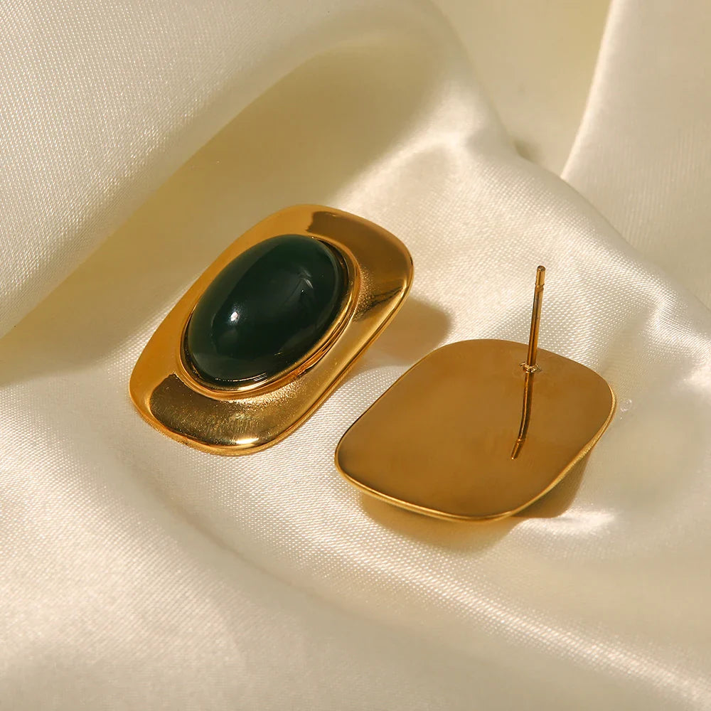 Vintage 18K Aranyozott Zöld Opál Ovális Fülbevaló