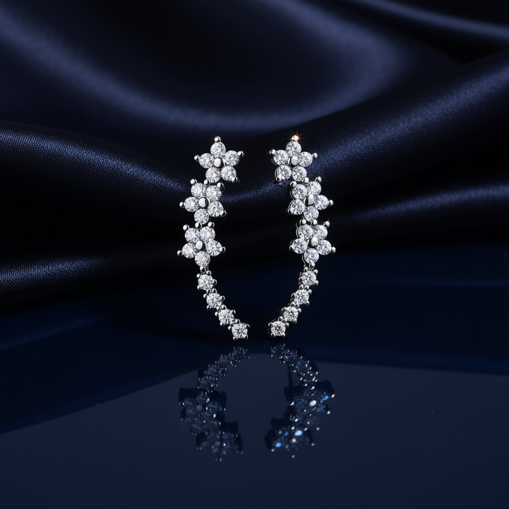 Brincos ear climbers em fundo luxuoso