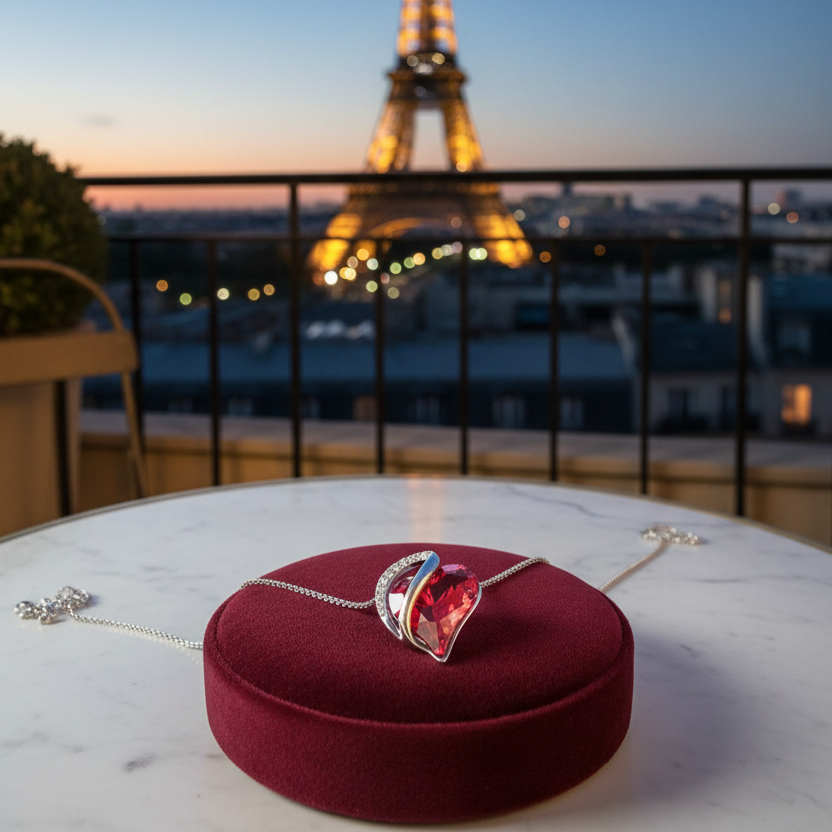 Colar de Coração Vermelho em Paris