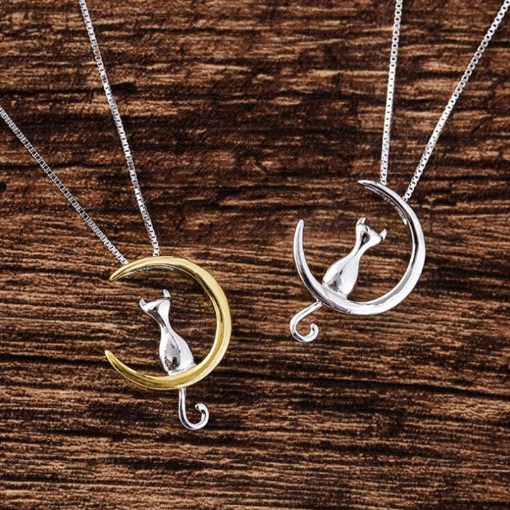 Elegáns Nyaklánc Félholdal és Macska