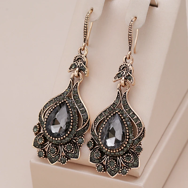 Elegáns Fekete Kristály Mandala Fülbevalók