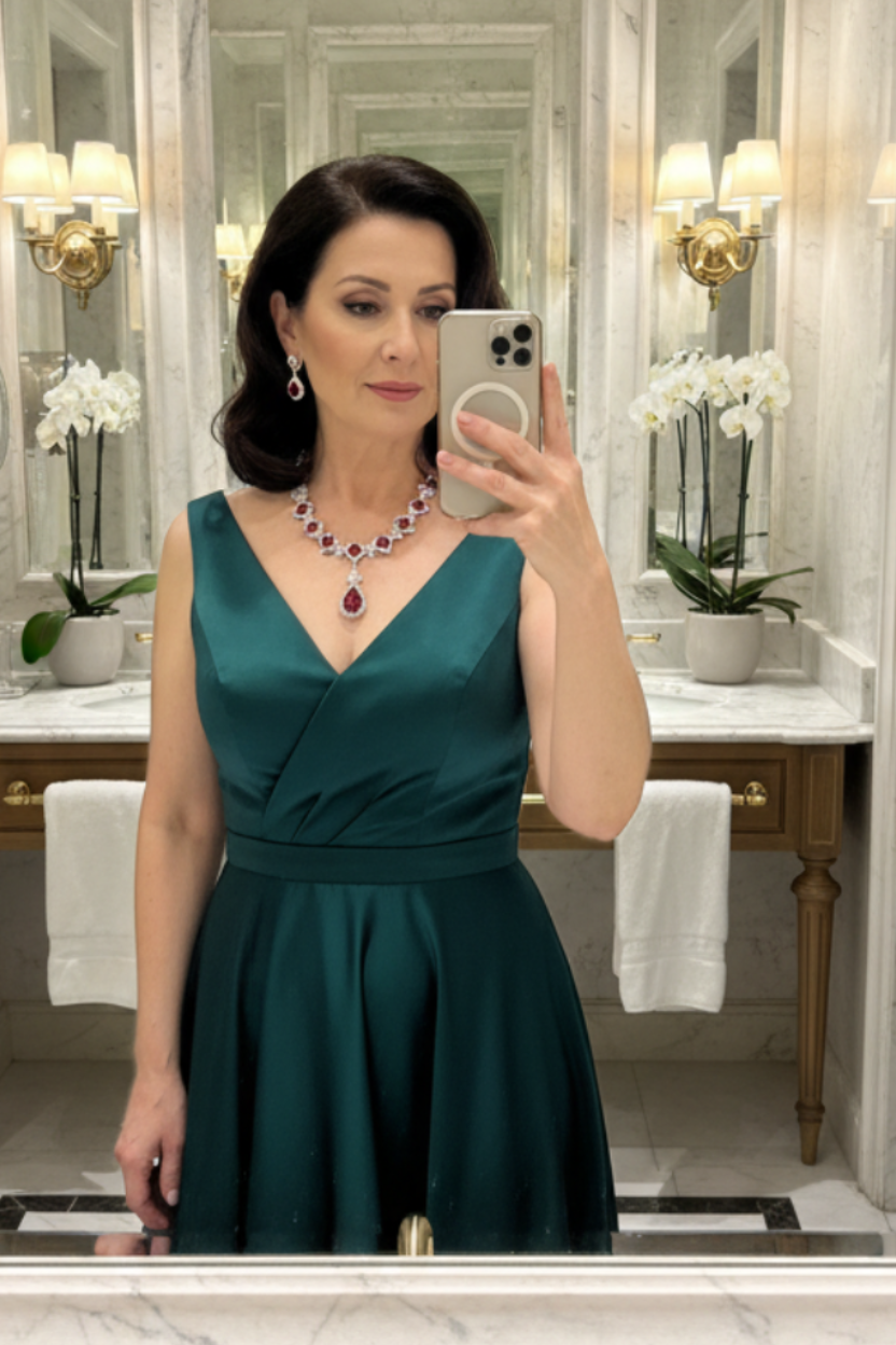 Mulher húngara com colar em casa de banho de gala